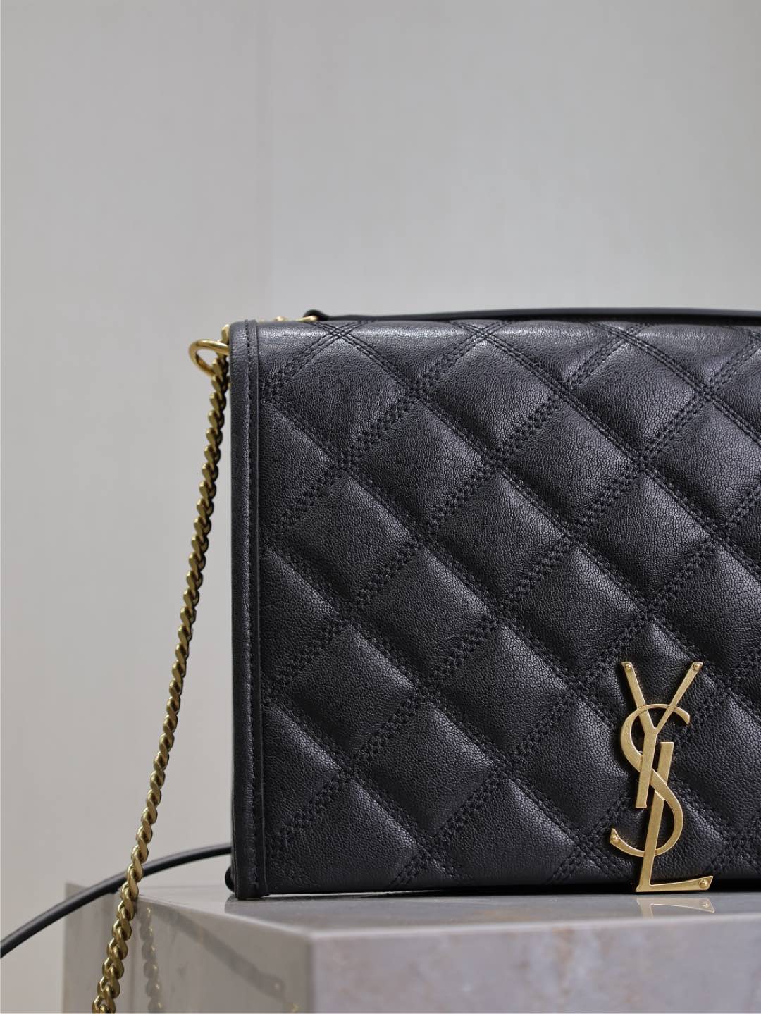 Saint Laurent Becky 26 in Black Quilted Lambskin Gold Hardware Bag