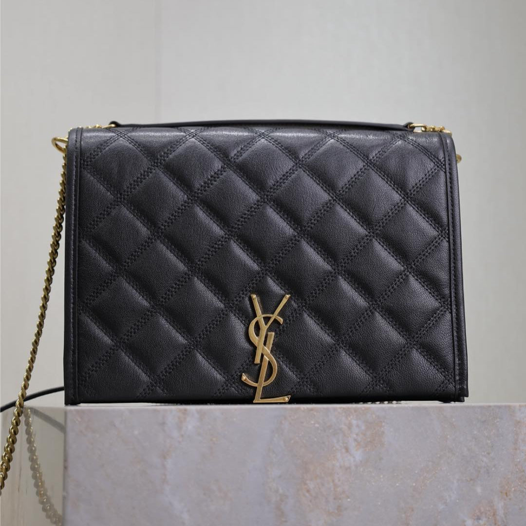 Saint Laurent Becky 26 in Black Quilted Lambskin Gold Hardware Bag