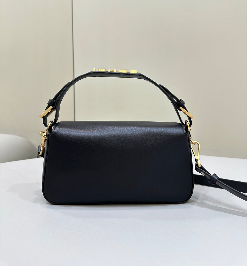 Baguette 27 in Black Smooth Calfskin Gold Hardware