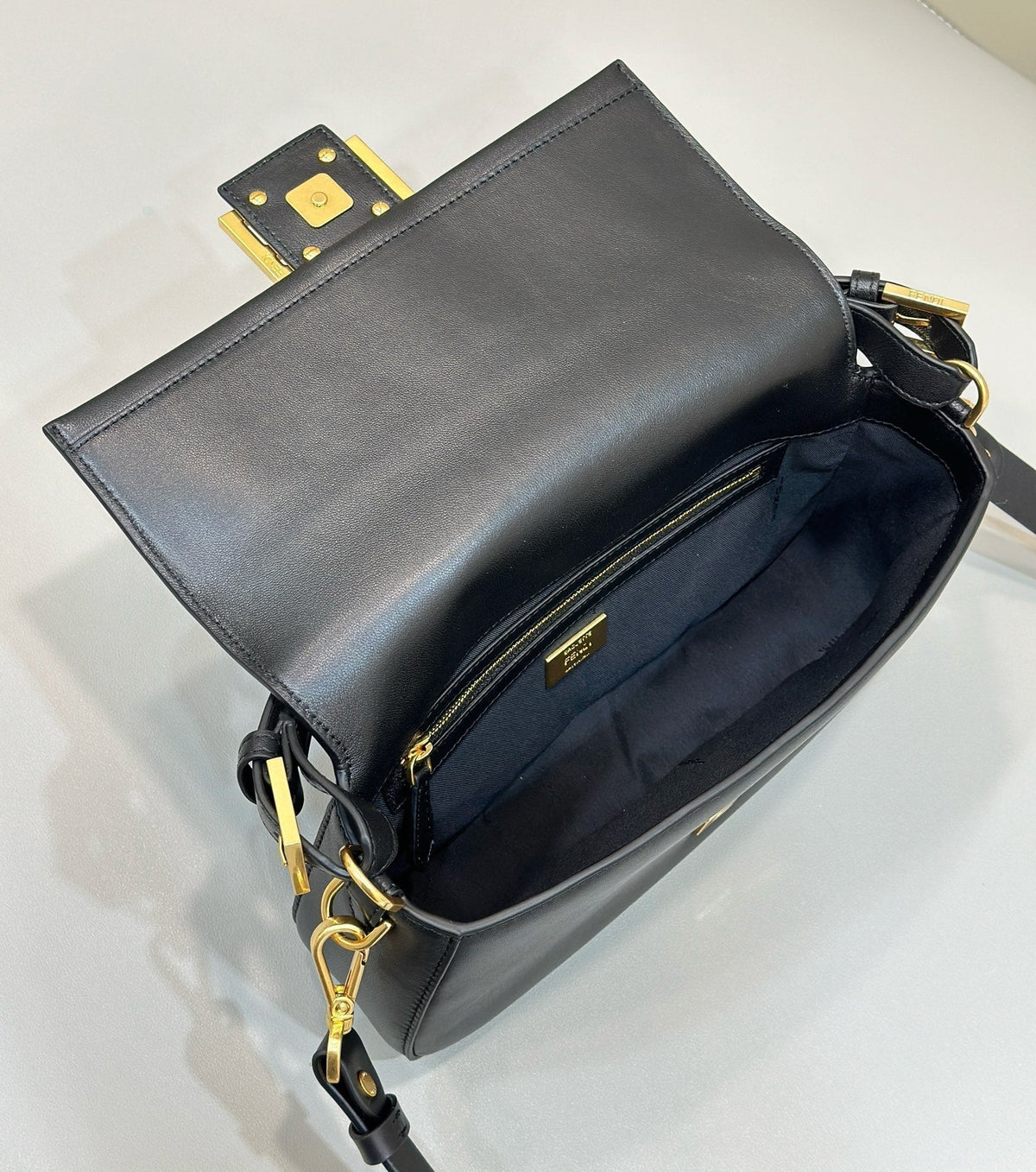 Baguette 27 in Black Smooth Calfskin Gold Hardware