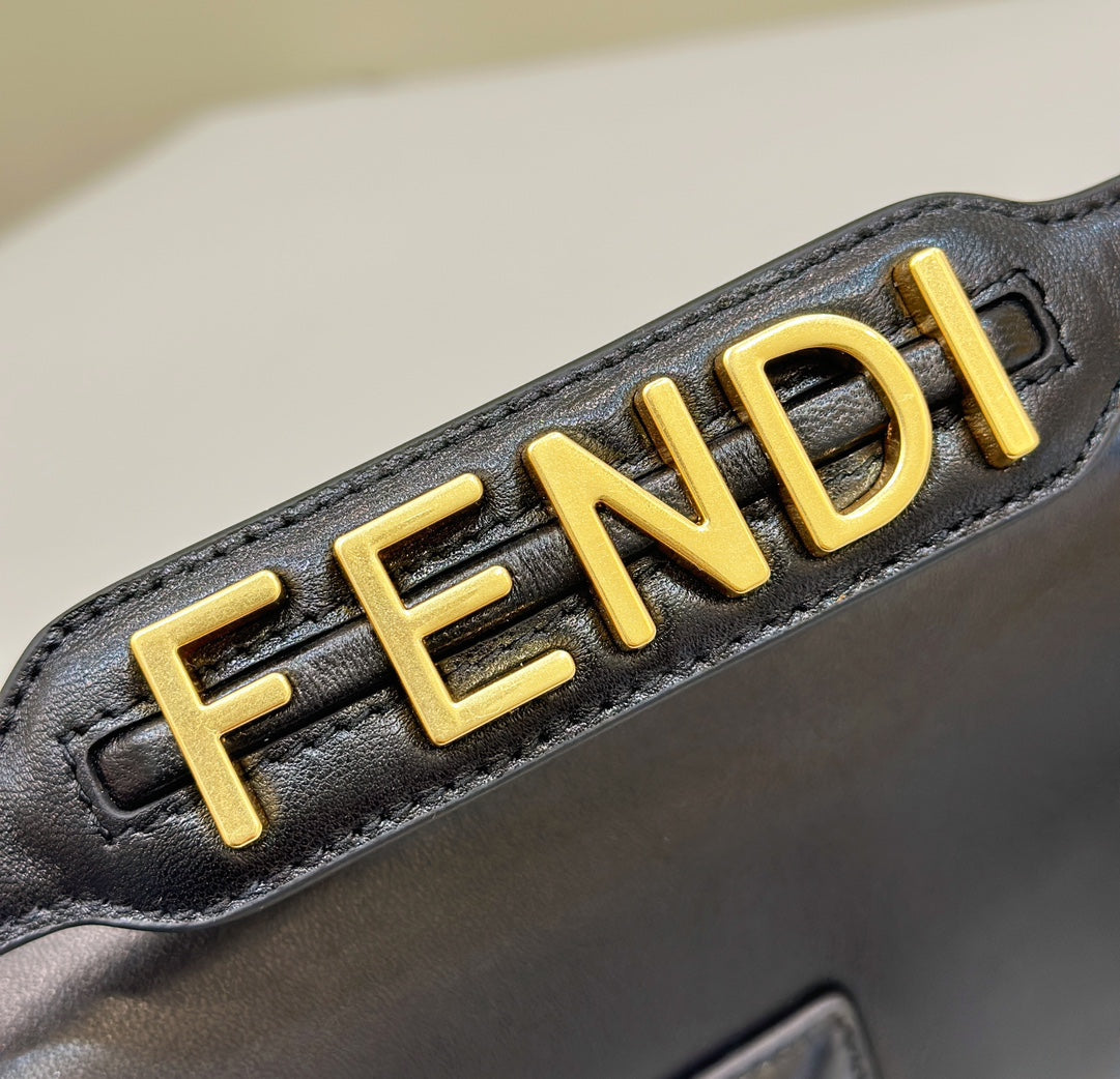 Baguette 27 in Black Smooth Calfskin Gold Hardware