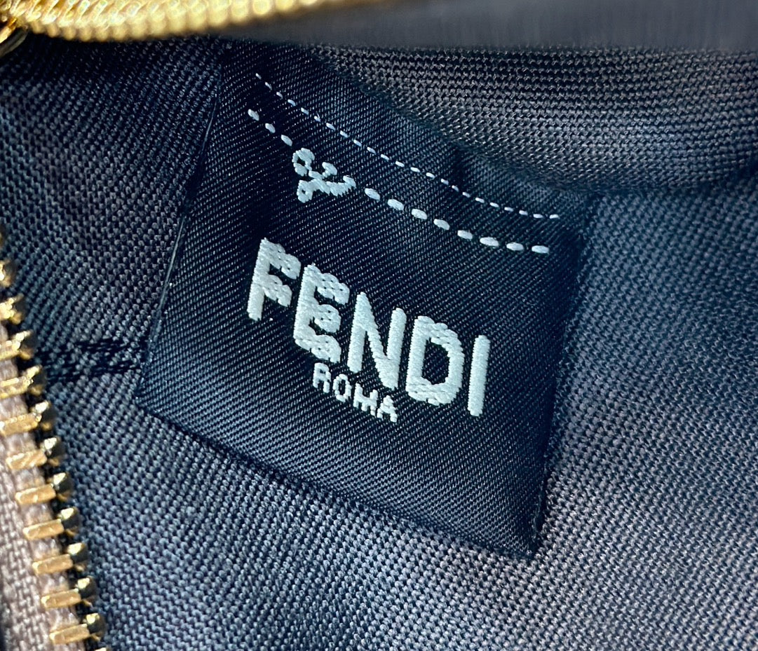Fendi Roll 33 Tote Bag in Peanut Brown Mix White Canvas