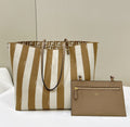 Fendi Roll 33 Tote Bag in Peanut Brown Mix White Canvas