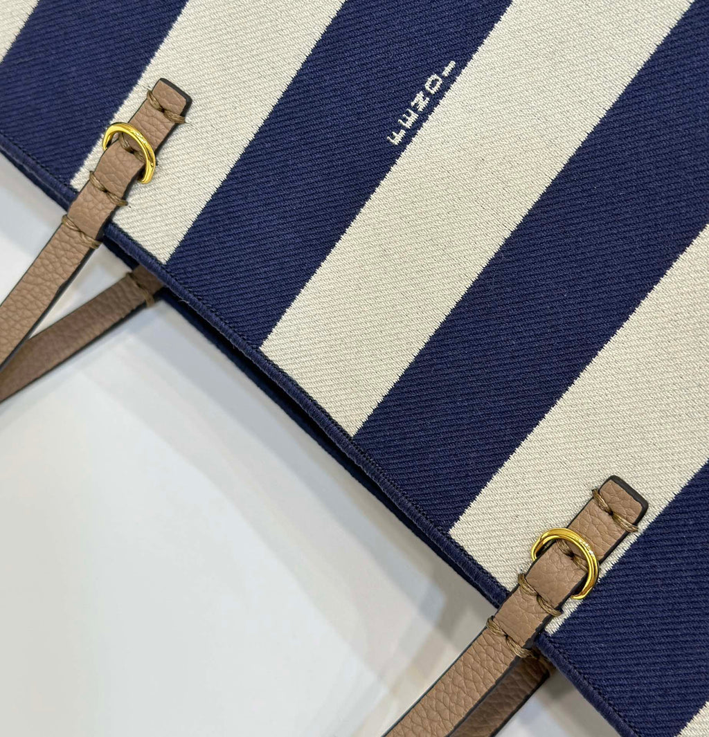 Fendi Roll 22 Tote Bag in Midnight Blue Mix White Canvas