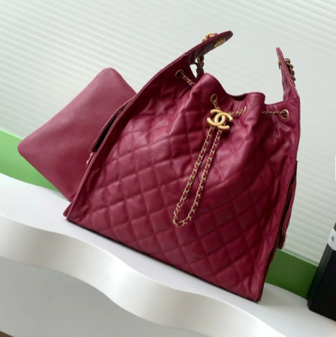 Chanel 25C Hobo Bags 40cm Dark Red Grained Calfskin