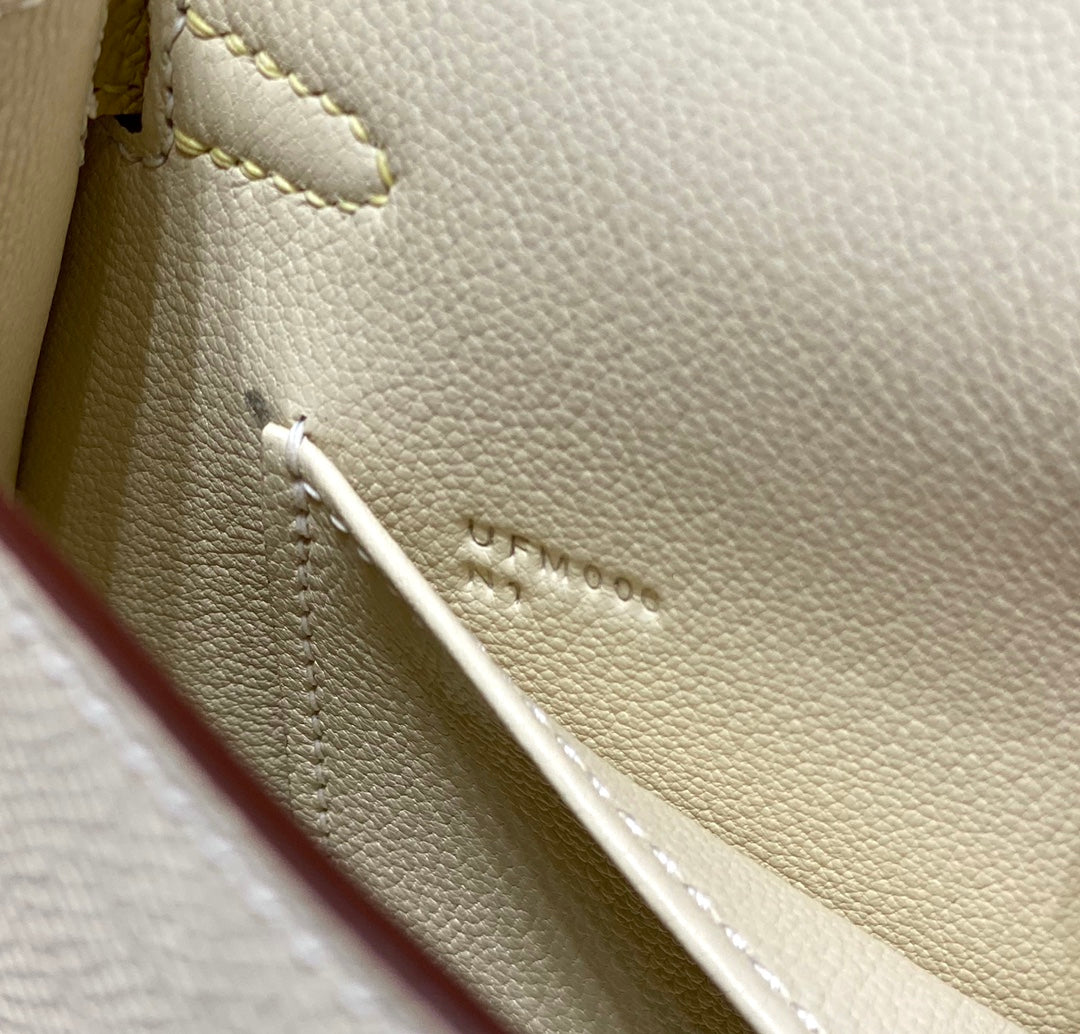 Hermes Kelly Mini 20 White Yellow Brown Epsom Silver Hardware Bag