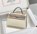 Hermes Kelly Mini 20 White Glacier Gray Epsom Silver Hardware Bag