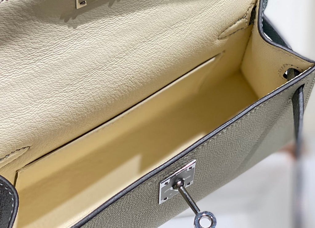 Hermes Kelly Mini 20 White Glacier Gray Epsom Silver Hardware Bag