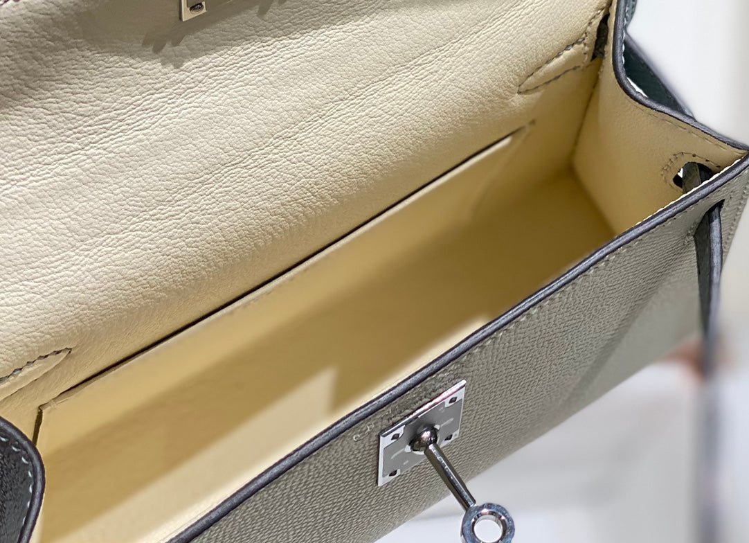 Hermes Kelly Mini 20 White Glacier Gray Epsom Silver Hardware Bag