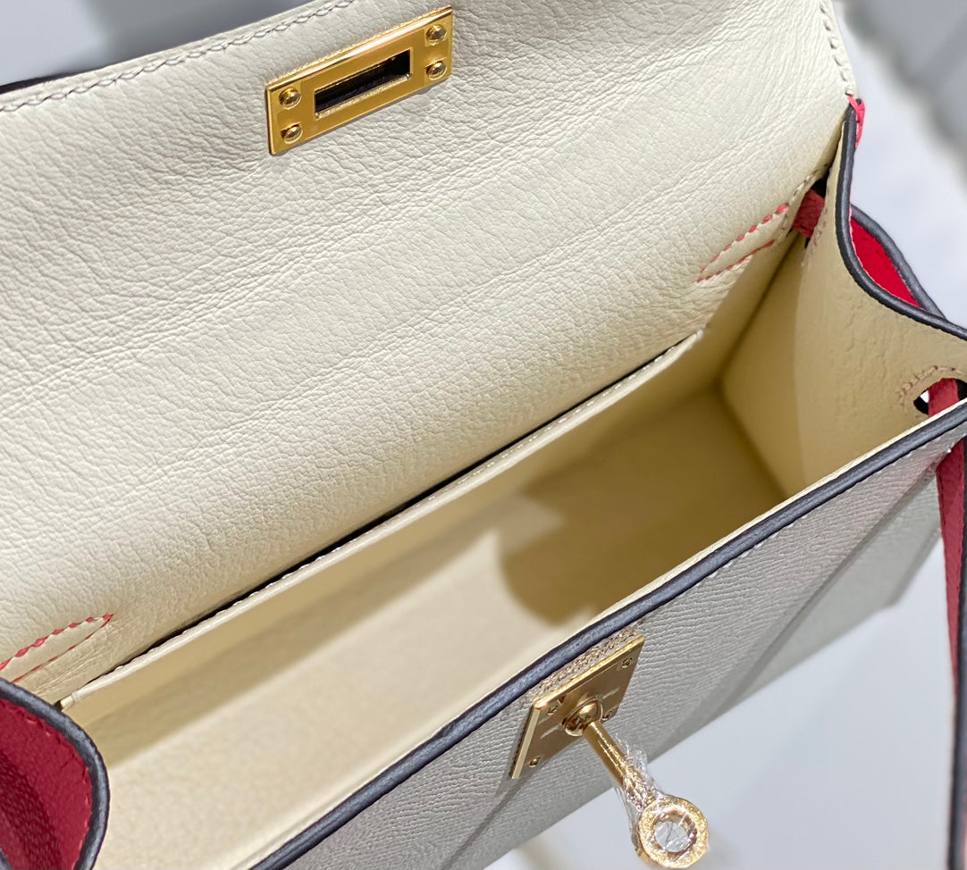 Hermes Kelly Mini 20 White Pink Epsom Gold Hardware Bag
