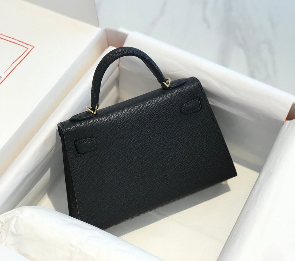 Hermes Kelly Mini 20 Black Epsom Gold Hardware Bag