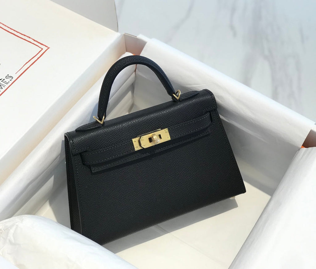 Hermes Kelly Mini 20 Black Epsom Gold Hardware Bag