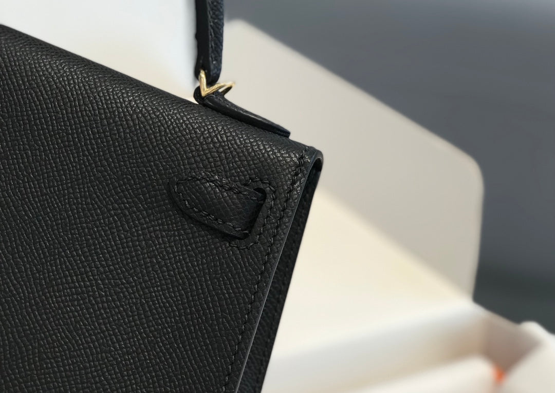 Hermes Kelly Mini 20 Black Epsom Gold Hardware Bag