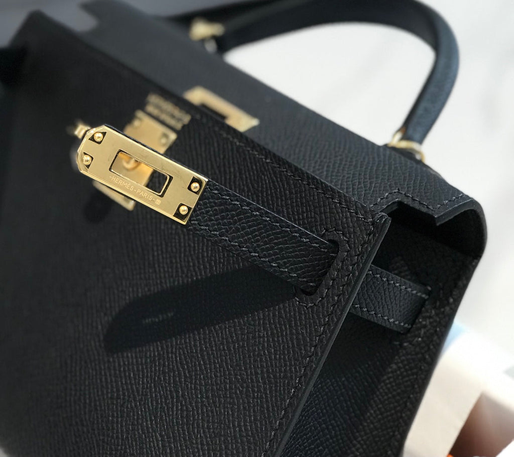Hermes Kelly Mini 20 Black Epsom Gold Hardware Bag
