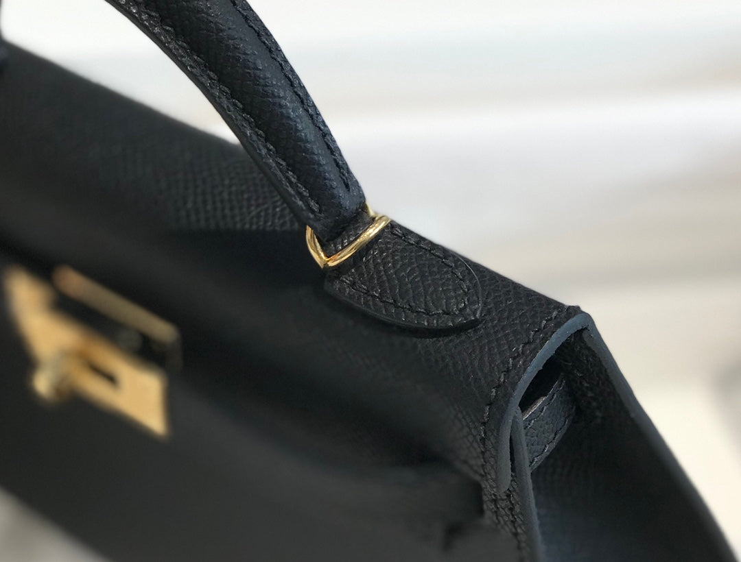 Hermes Kelly Mini 20 Black Epsom Gold Hardware Bag