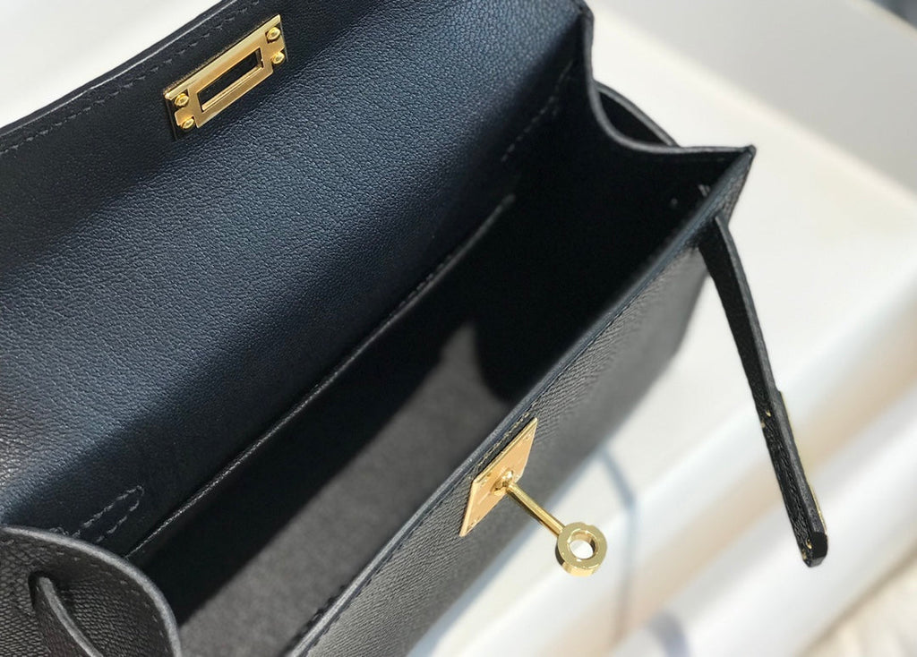 Hermes Kelly Mini 20 Black Epsom Gold Hardware Bag