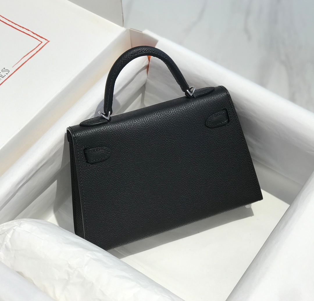 Hermes Kelly Mini 20 Black Epsom Silver Hardware Bag