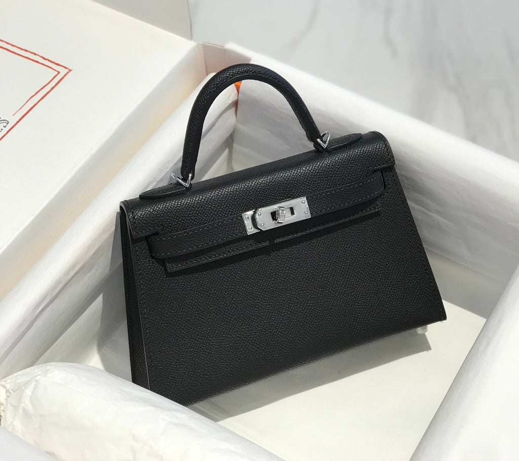 Hermes Kelly Mini 20 Black Epsom Silver Hardware Bag
