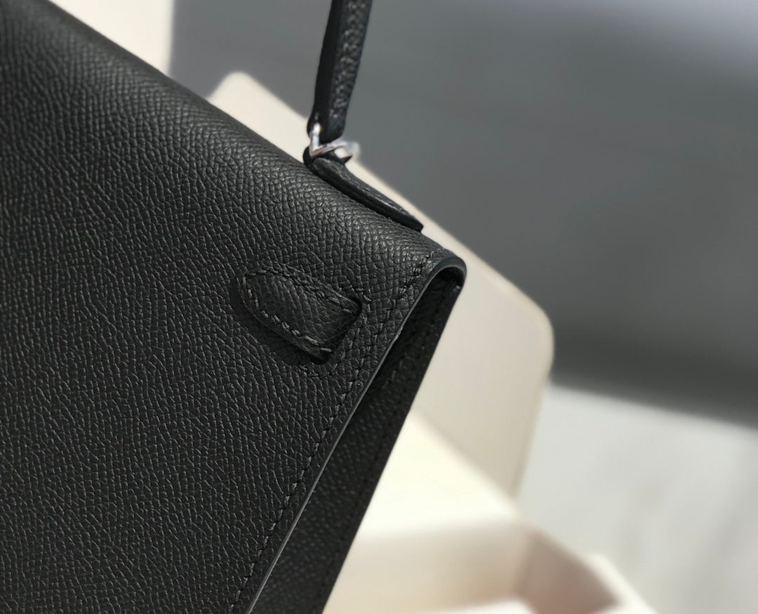 Hermes Kelly Mini 20 Black Epsom Silver Hardware Bag