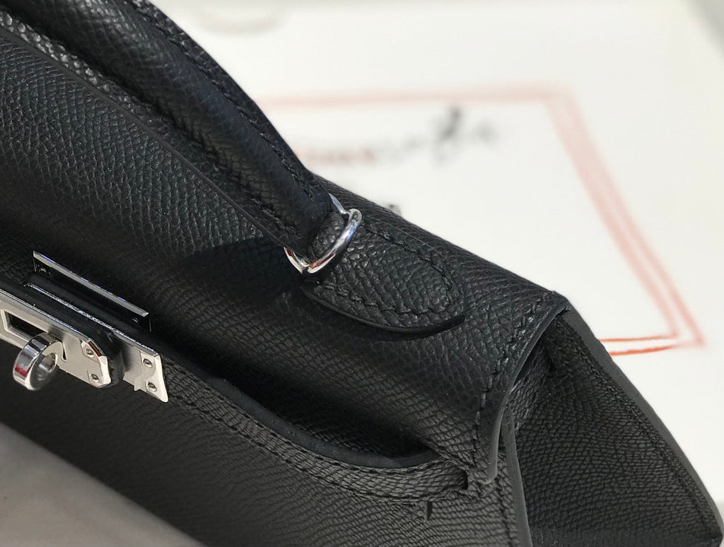 Hermes Kelly Mini 20 Black Epsom Silver Hardware Bag