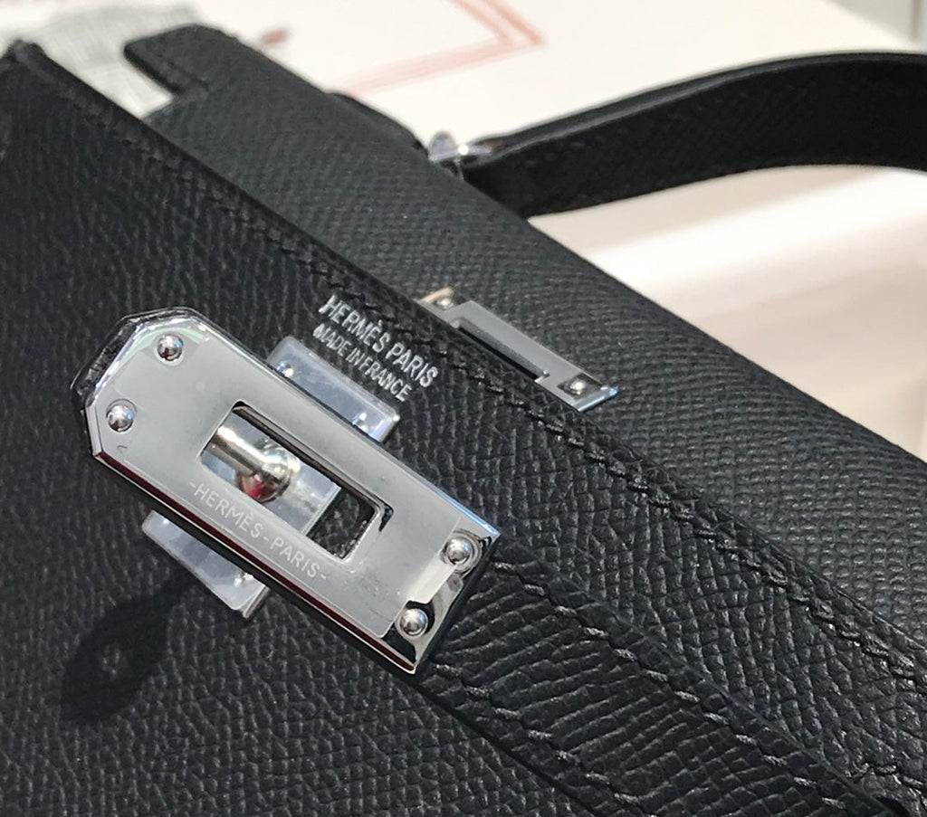 Hermes Kelly Mini 20 Black Epsom Silver Hardware Bag
