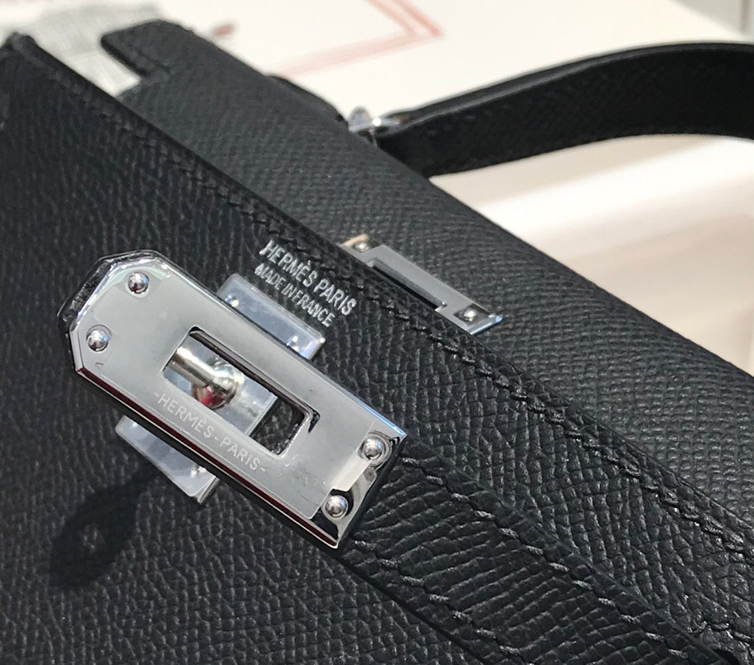 Hermes Kelly Mini 20 Black Epsom Silver Hardware Bag