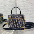 Dior CD Signature Vanity 16cm Blue Oblique Embroidery Bag