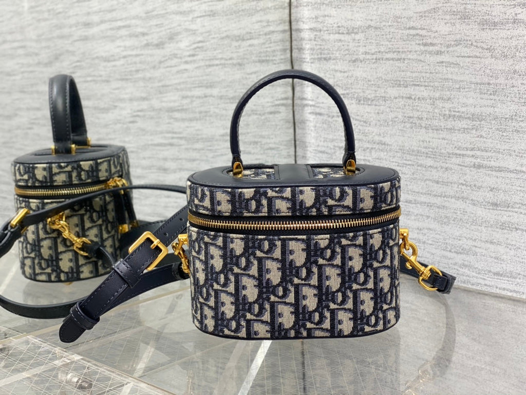 Dior CD Signature Vanity 16cm Blue Oblique Embroidery Bag