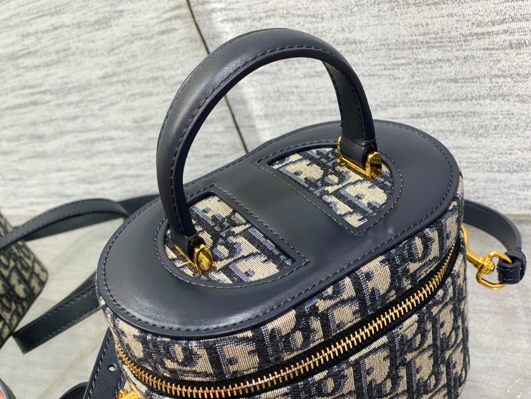 Dior CD Signature Vanity 16cm Blue Oblique Embroidery Bag