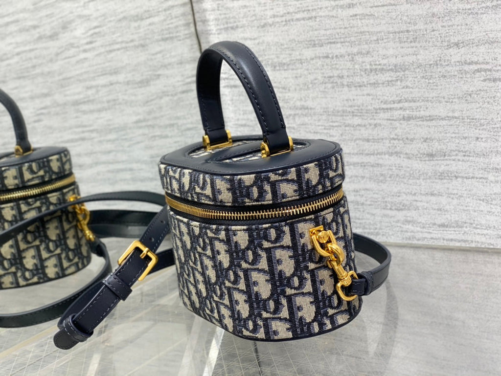 Dior CD Signature Vanity 16cm Blue Oblique Embroidery Bag