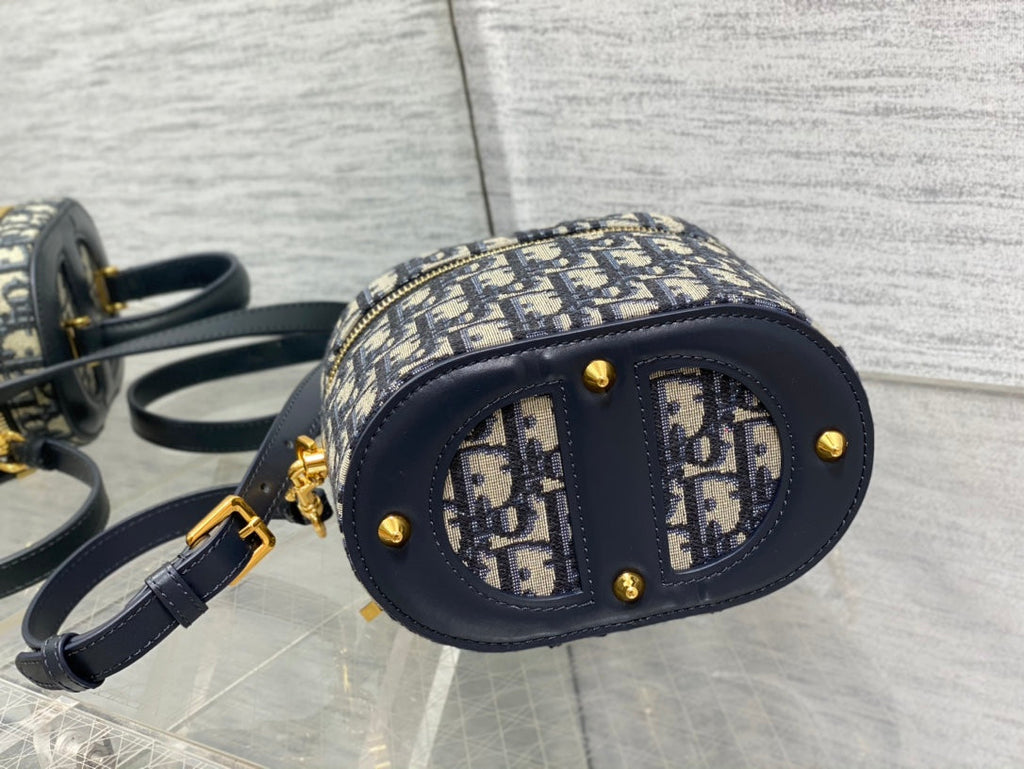 Dior CD Signature Vanity 16cm Blue Oblique Embroidery Bag