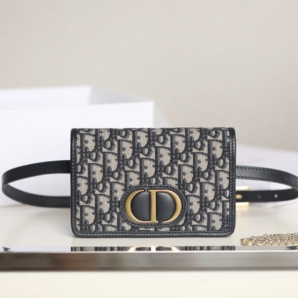 Dior 30 Montaigne 19cm Blue Oblique Embroidery Bag