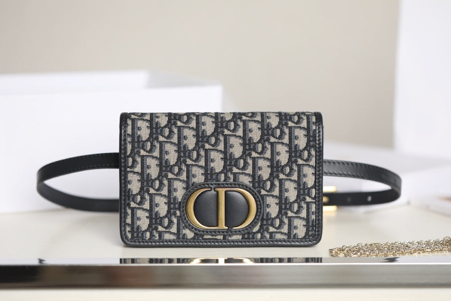 Dior 30 Montaigne 19cm Blue Oblique Embroidery Bag
