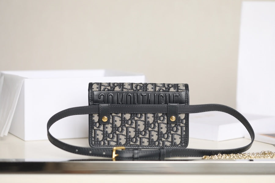 Dior 30 Montaigne 19cm Blue Oblique Embroidery Bag