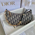 Dior CD Lounge 26cm Blue Oblique Embroidery Bag