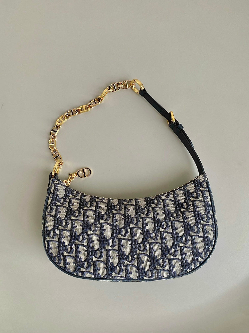 Dior CD Lounge 26cm Blue Oblique Embroidery Bag