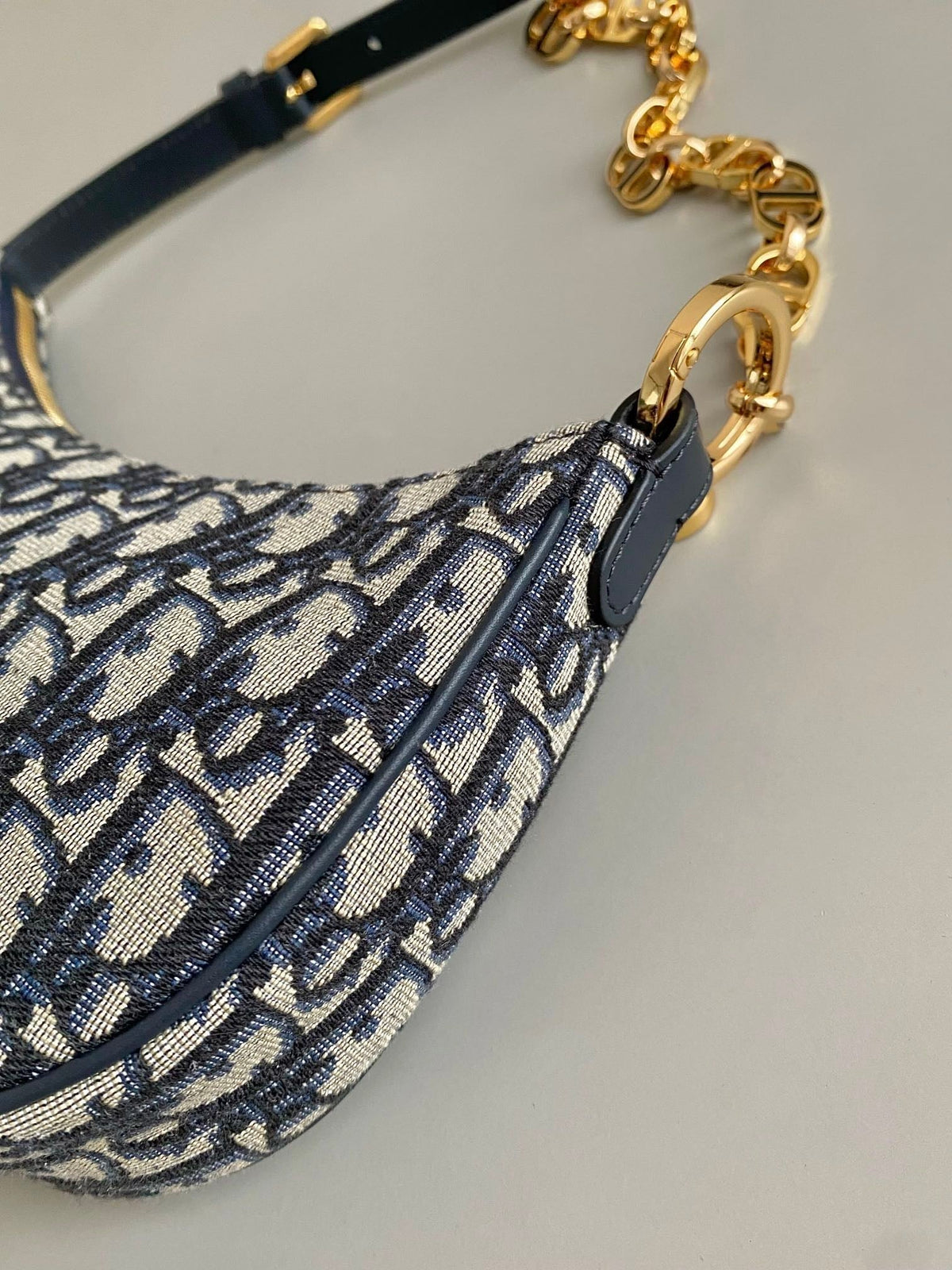 Dior CD Lounge 26cm Blue Oblique Embroidery Bag