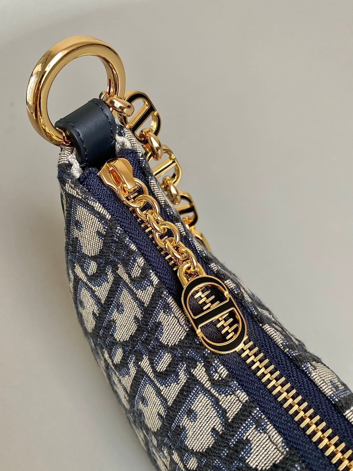 Dior CD Lounge 26cm Blue Oblique Embroidery Bag