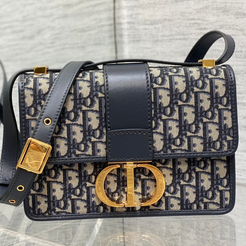 Dior 30 Montaigne 24cm Blue Oblique Embroidery Bag