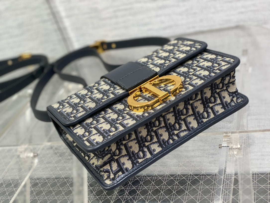 Dior 30 Montaigne 24cm Blue Oblique Embroidery Bag