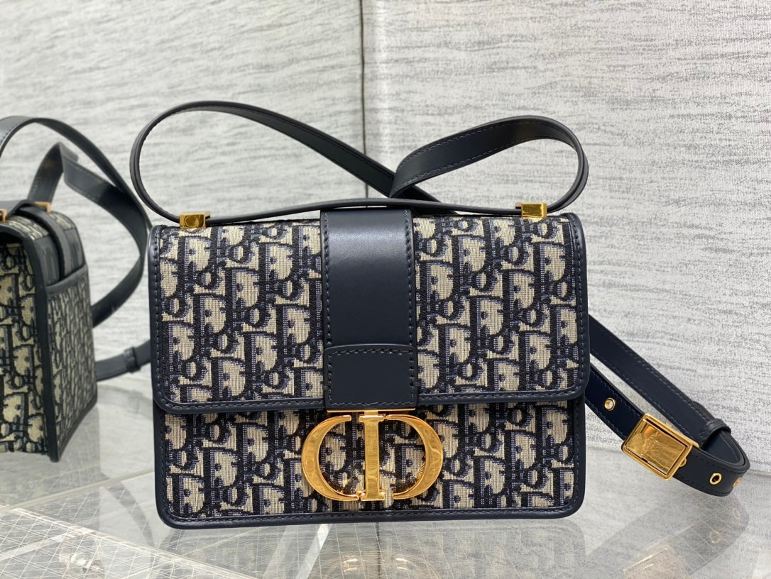 Dior 30 Montaigne 24cm Blue Oblique Embroidery Bag