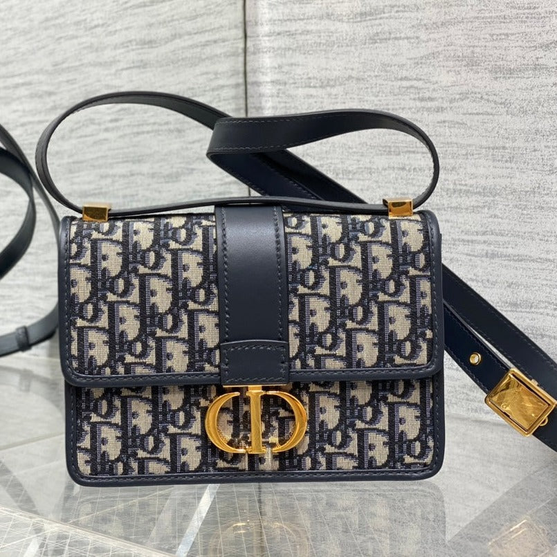 Dior 30 Montaigne 21cm Blue Oblique Embroidery Bag