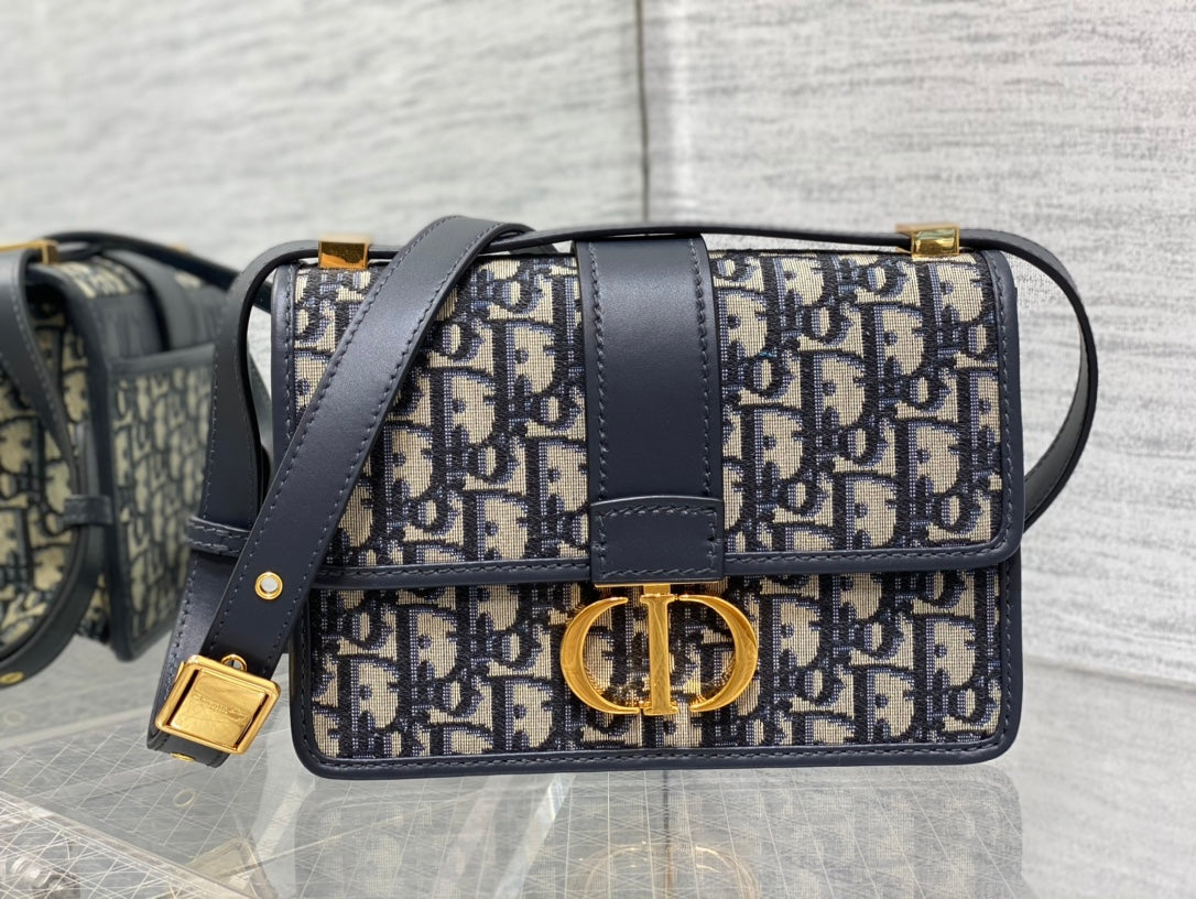 Dior 30 Montaigne 21cm Blue Oblique Embroidery Bag