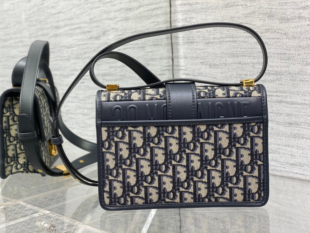 Dior 30 Montaigne 21cm Blue Oblique Embroidery Bag