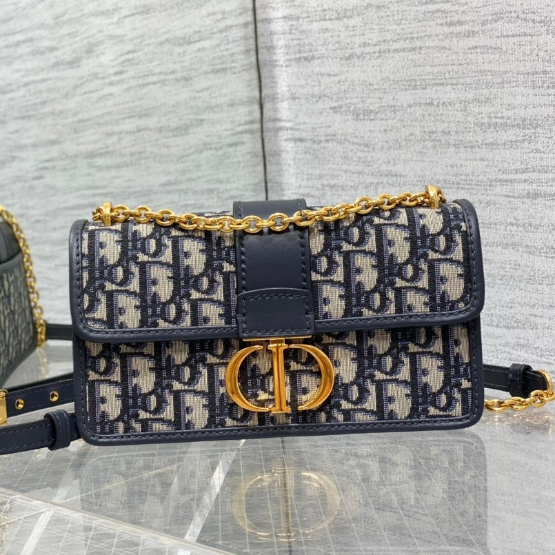 Dior 30 Montaigne 21.5cm Blue Oblique Embroidery Bag