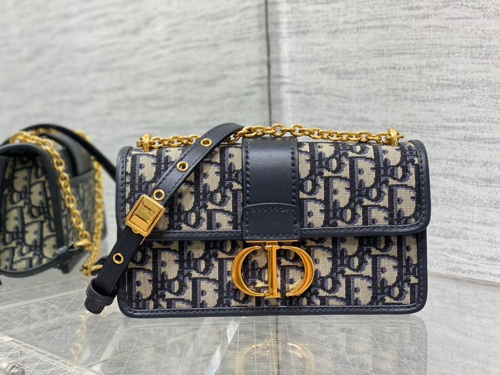 Dior 30 Montaigne 21.5cm Blue Oblique Embroidery Bag