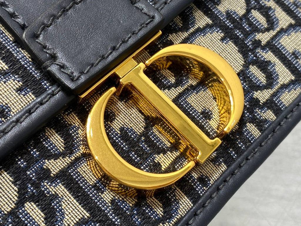 Dior 30 Montaigne 21.5cm Blue Oblique Embroidery Bag