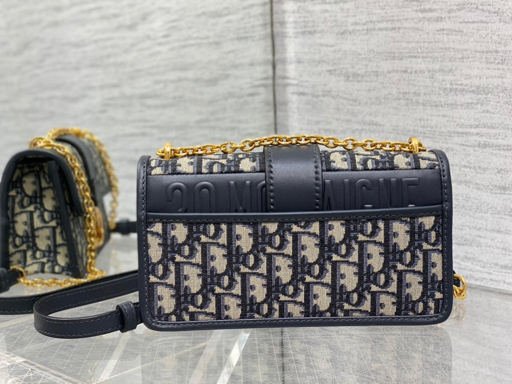 Dior 30 Montaigne 21.5cm Blue Oblique Embroidery Bag