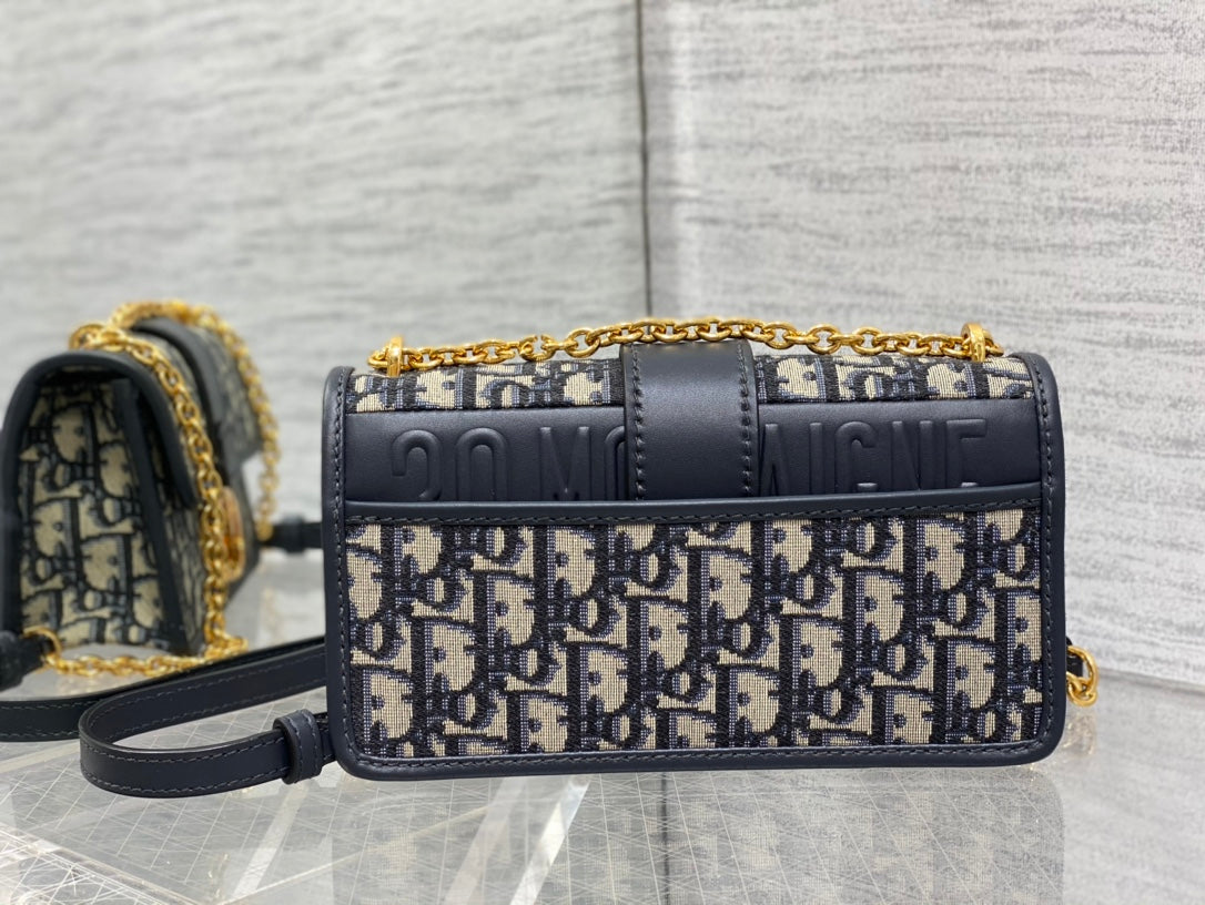 Dior 30 Montaigne 21.5cm Blue Oblique Embroidery Bag