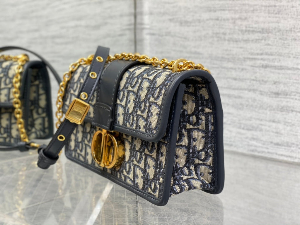 Dior 30 Montaigne 21.5cm Blue Oblique Embroidery Bag